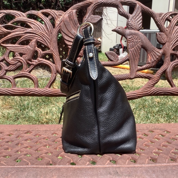 Dooney & Bourke Mary Black Butter Soft Pebble Leather Boho Hobo Bag - Picture 3 of 9